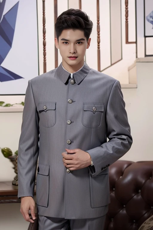 ltra-detailed,highly detailed,best quality,masterpiece,illustration,realistic,photorealistic,
1boy, solo,
chinese tunic suit, formal,
looking at viewer, upper body,
<lora:chinese tunic suit_v1_08:0.9>