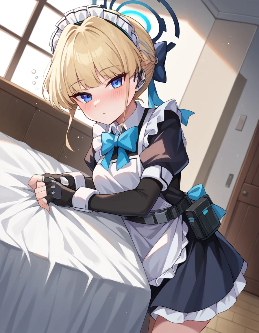score_9, score_8_up, score_7_up, source_anime,
tokiasuma, <lora:toki-asuma-ponyxl-lora-nochekaiser:1>
toki, blonde hair, blue eyes,
hair bun, short hair, halo, apron, belt pouch, black dress, black gloves, blue bow, bow, dress, elbow gloves, fingerless gloves, gloves, halo, long sleeves, maid, maid apron, maid headdress, pouch,
indoors, bed, bed room, on side, blush, drunk,
looking at viewer, dutch angle, cowboy shot
