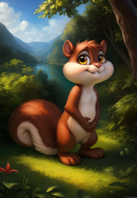 <lora:SkippySquirCartoYif:1>  Yellow eyes,   solo,   looking at viewer, SkippySquirCartoYif, Squirrel,
(beautiful, aesthetic, perfect, delicate, intricate, masterpiece, )  textured fur, [Forest, water, trees, lake, clouds, bushes,]
[by kenket|by totesfleisch8], by thebigslick:by silverfox5213:0.8], [by syuro, by paloma-paloma::0.2, (Tricksta, TotesFleisch8)