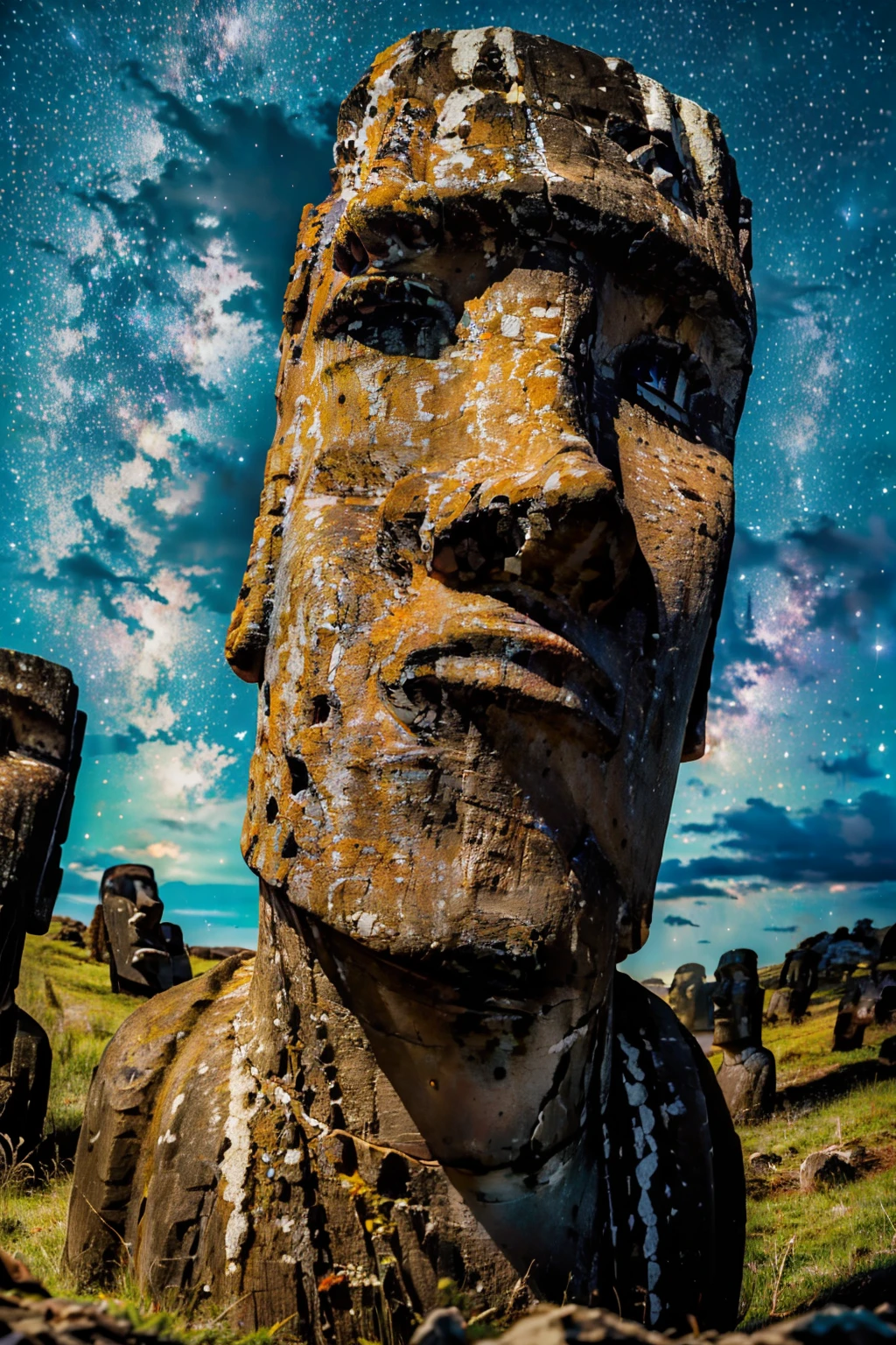 (ultra realistic,32k, masterpiece:1.2),(high detailed skin:1.1),( high quality:1.1), <lora:Moai:0.8>, moai, solo, outdoors, sky, night, star (sky), night sky, scenery, starry sky, milky way