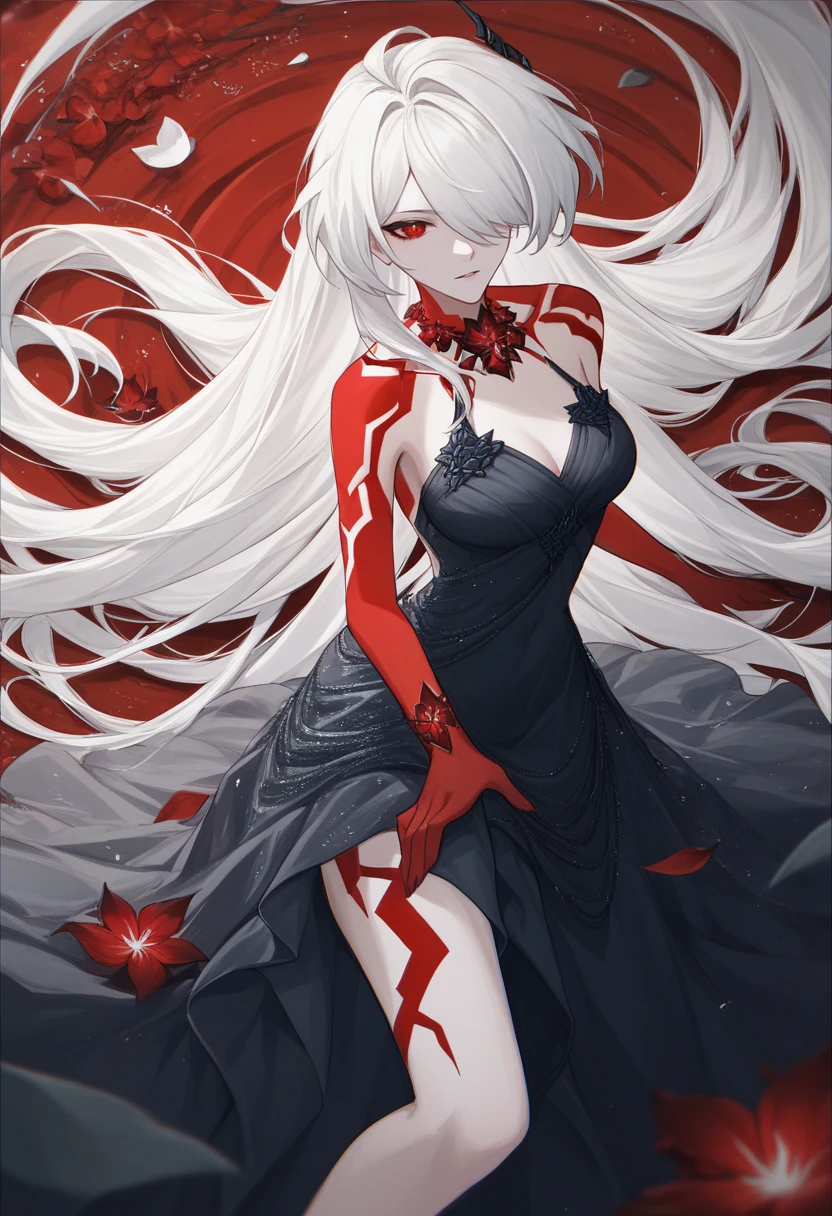 (best quality,highres)1female,dark and mysterious,gothic art style,red and black color palette,dramatic lighting,an eerie garden setting,glimmering moonlight,detailed engravings on the earrings and piercing,roses and thorns intertwined,female, (pale skin), vibrant red lipstick, (white hair, long flowing hair, straight hair), red eyes, vampire, sharp fangs,playful expression, spider web motifs in the background, ((naked:1.2)), nipples, vagina, explicit content, NSFW 