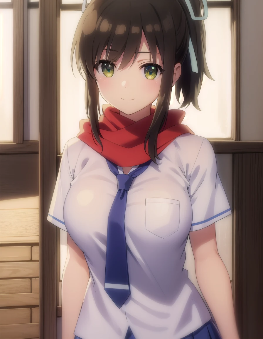 skasuka, <lora:sk asuka s1-lora-nochekaiser:1>,
asuka, brown hair, (green eyes:1.3), ribbon, hair ribbon, ponytail, smile,
BREAK skirt, school uniform, necktie, scarf, short sleeves,
BREAK indoors, classroom,
BREAK looking at viewer, (cowboy shot:1.5),
BREAK <lyco:GoodHands-beta2:1>, (masterpiece:1.2), best quality, high resolution, unity 8k wallpaper, (illustration:0.8), (beautiful detailed eyes:1.6), extremely detailed face, perfect lighting, extremely detailed CG, (perfect hands, perfect anatomy),