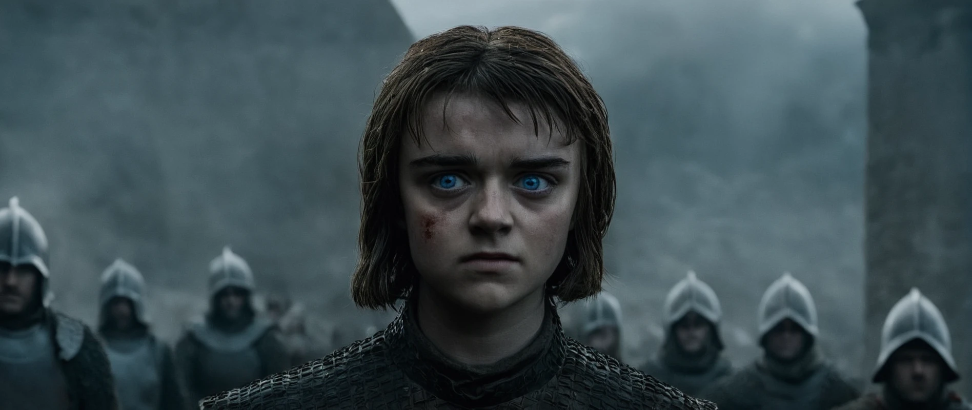 cinematic film still of  <lora:Game of Thrones style:1>
 <lora:Film Grain style:0.5> Film Grain style
 <lora:Chiaroscuro Lighting Style:0.6> Chiaroscuro Lighting style
In medieval times Maisie Williams Arya Stark a woman with a bloody:1 face and a innocent look,solo,looking at viewer,blue eyes,brown hair,1boy,male focus,parted lips,teeth,lips,blood,portrait,blood on face,realistic , cinematic, film, movie still, movie style, film style, fantasy drama, epic drama, dramatic light, dramatic shadow, fictional, Age of Wonders, Age of Empires, warriors,  Medieval style, middle ages, dungeons and dragons style, contrast, color, different people, different, unique, kingdoms and castles style, violent, aggressive, detailed, perfection, detailed face, detailed body, detailed hands, detailed eyes, sharp, Game of Thrones style, shallow depth of field, vignette, highly detailed, high budget, bokeh, cinemascope, moody, epic, gorgeous, film grain, grainy