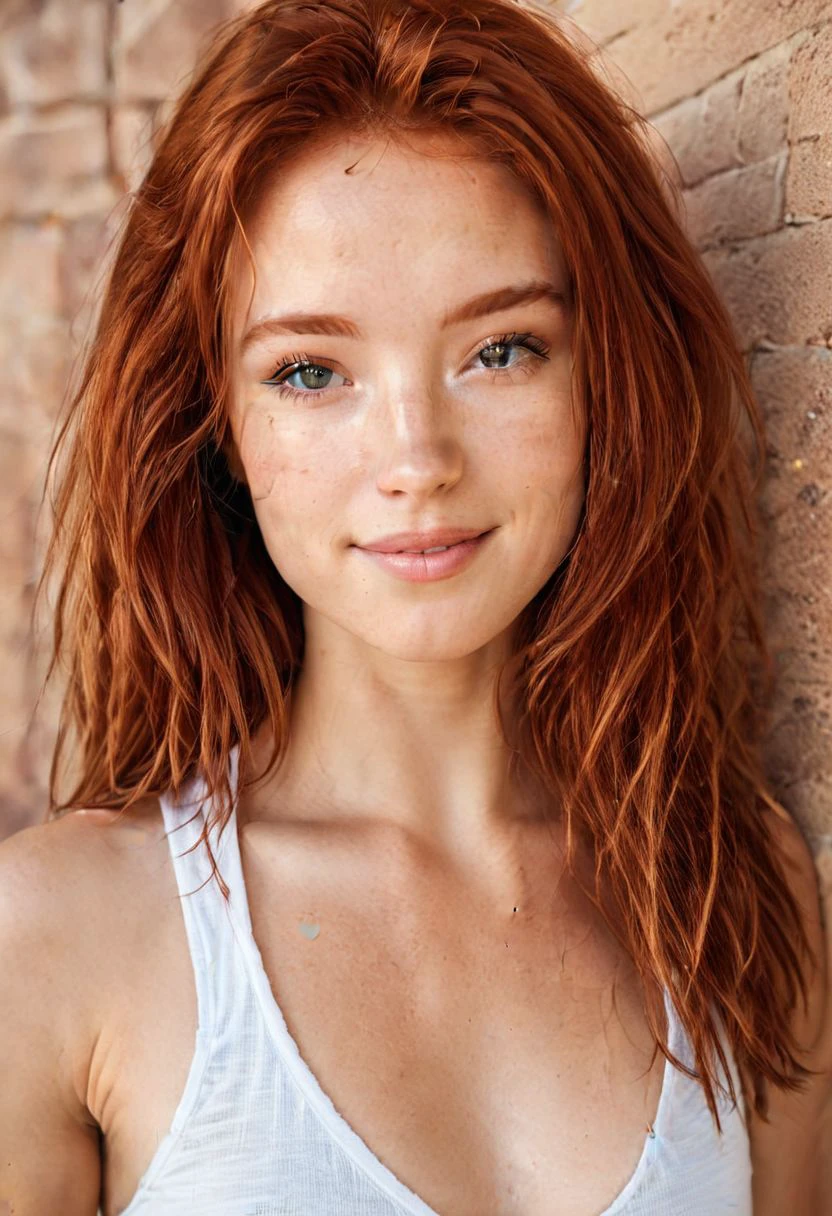 1girl, solo, Portrait of 20 year old, fFaceDetail, SkinHairDetail, EyeDetail, 
red hair, beautiful face, sweet smile, fit body, athletic physique, looking at camera,
Hyperdetailed Photography, Cinematic, hi resolution, photorealistic, highly detailed, 
Skin Details, cinematic light, film still, soft light, warm colours,