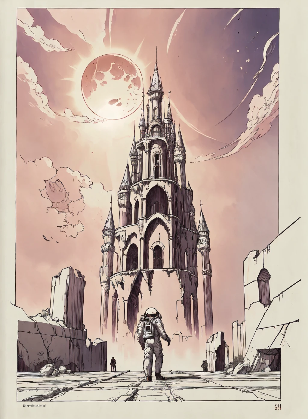 draw of a place,
mars, sun, pink sky, astronaut far, ruins, castle
<lora:Hash_style:.7> hash draw,