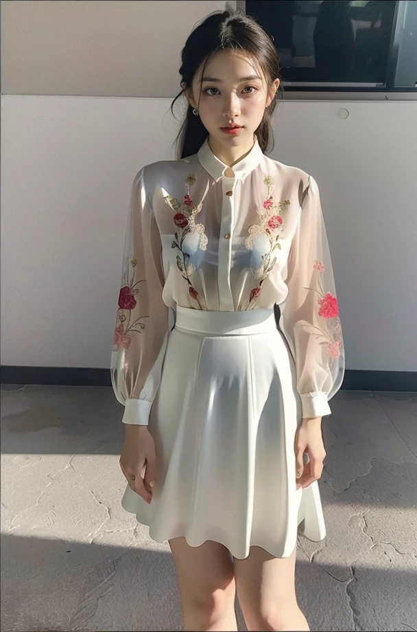 (full_body:1.3),stand,xinzhongshi,transparent shirt,(patterned clothes:1.3),<lora:1.5_perfect hands:0.8>,<lora:chinese-girl:0.7>,<lora:è
¿-000001:0.5>,the perfect hand,<lora:perfect hands:0.8>,arm,v_legs,<lora:xinzhongshi2.1:0.9>,white shirt,medium_skirt,skirt,standing,audience oriented,generous,(semi-perspective skirt:1.3),a patterned skirt,embroidery,milk white skirt,xinzhongshi2.1,high quality,highres,super clear,16k,hud,in the outdoor,realive,realistic,realistic,perspective skirt,æ¼è²,, best quality, masterpiece, (photorealistic:1),ultra high res,highres,, illustration. media, delicate,8k wallpaper,soft light,official art, (realistic:1.2),1girl,