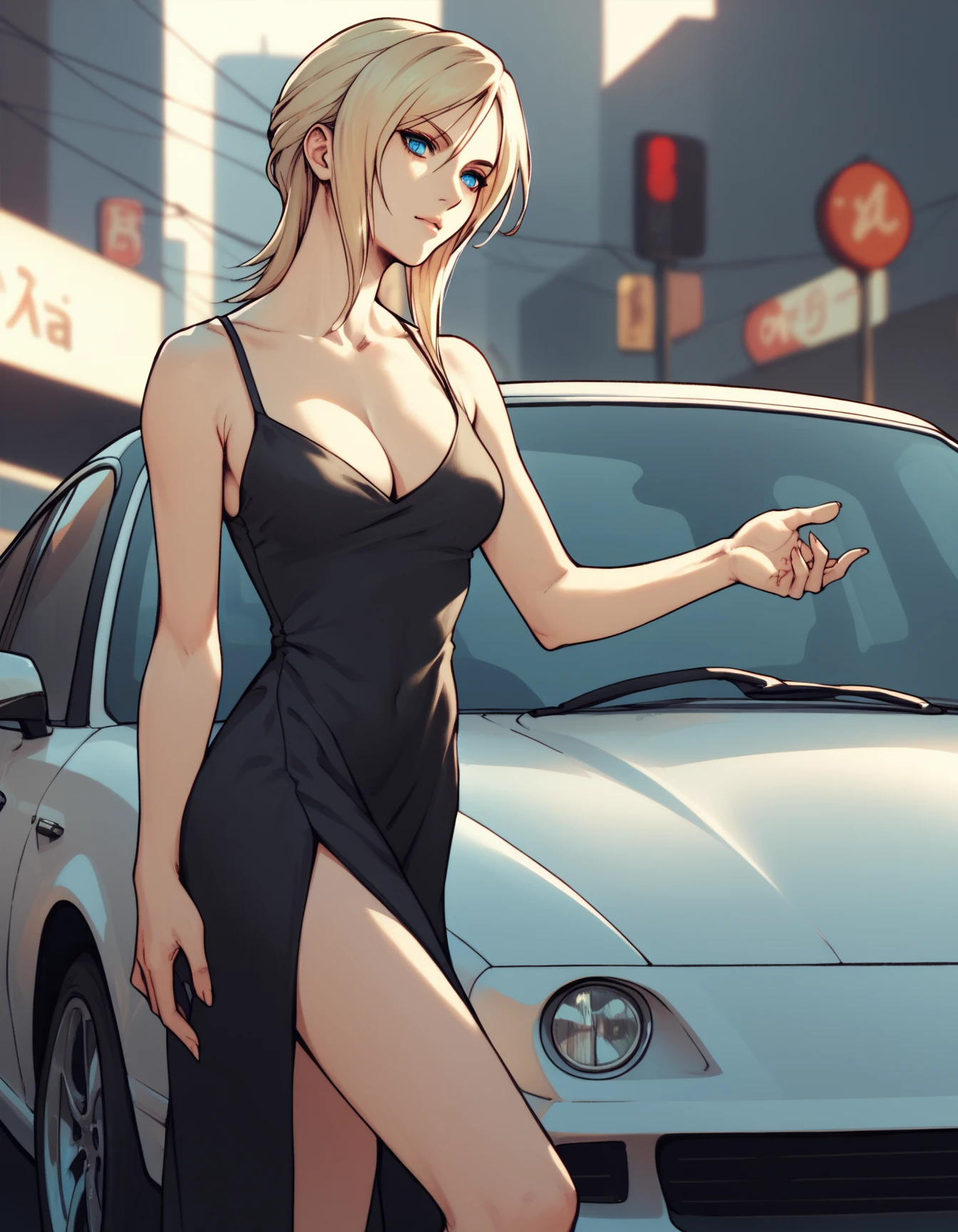 score_9, score_8_up, score_7_up, score_6_up, score_5_up, score_4_up
<lora:aya-brea-ponyxl-000020:1> aya brea, blue eyes, blonde hair, black dress, cleavage, side slit,
car, vehicle focus