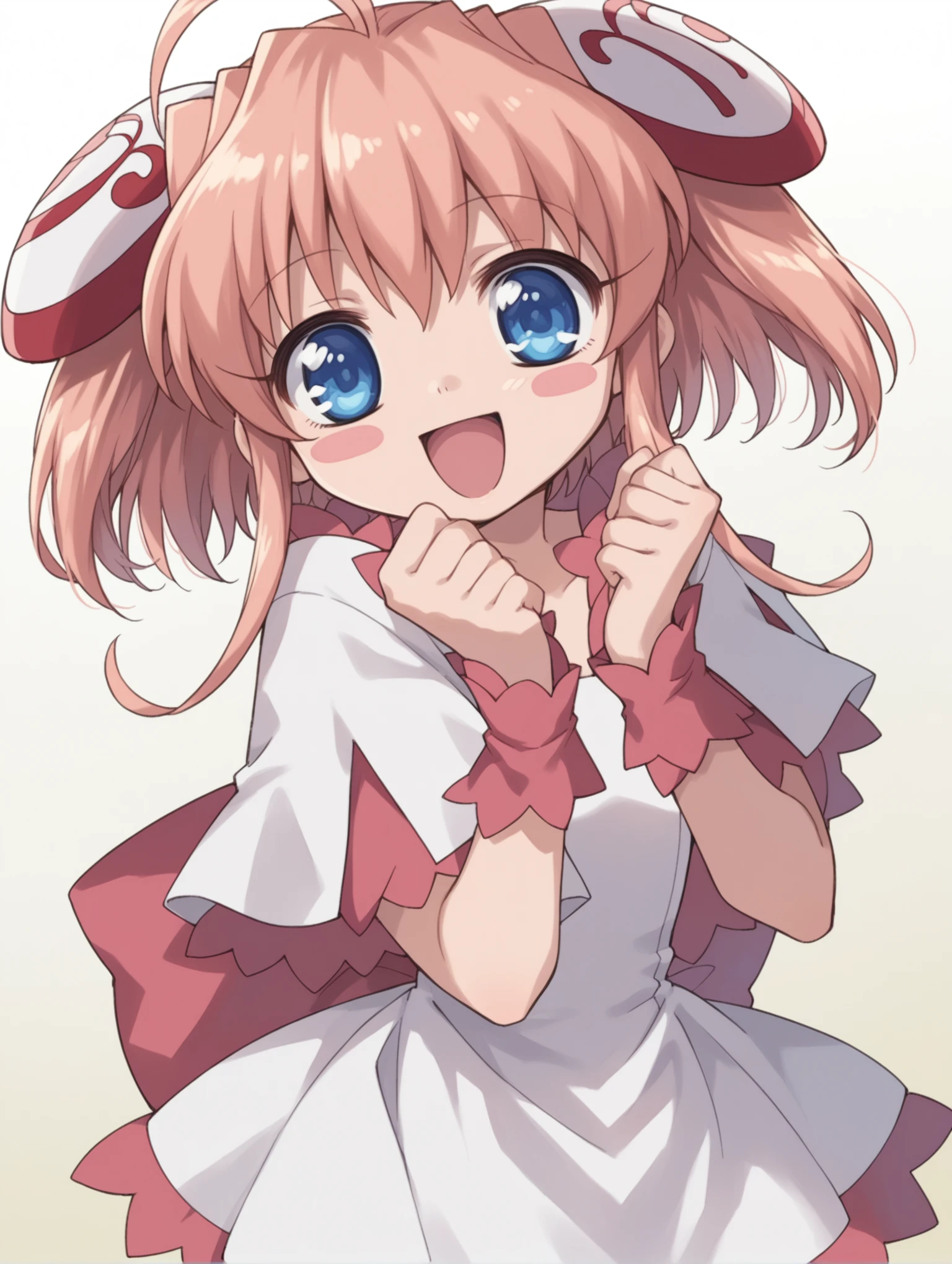 score_9, score_8_up, score_7_up, score_6_up, score_5_up, score_4_up, source_anime, BREAK
1girl, solo, looking at viewer, <lora:Rizelmine:1> rizelxl, ahoge, short hair, hair ornament, hairpods, pink hair, blue eyes, little girl, flat chest, blush stickers, happy, :d, open mouth, outfit1