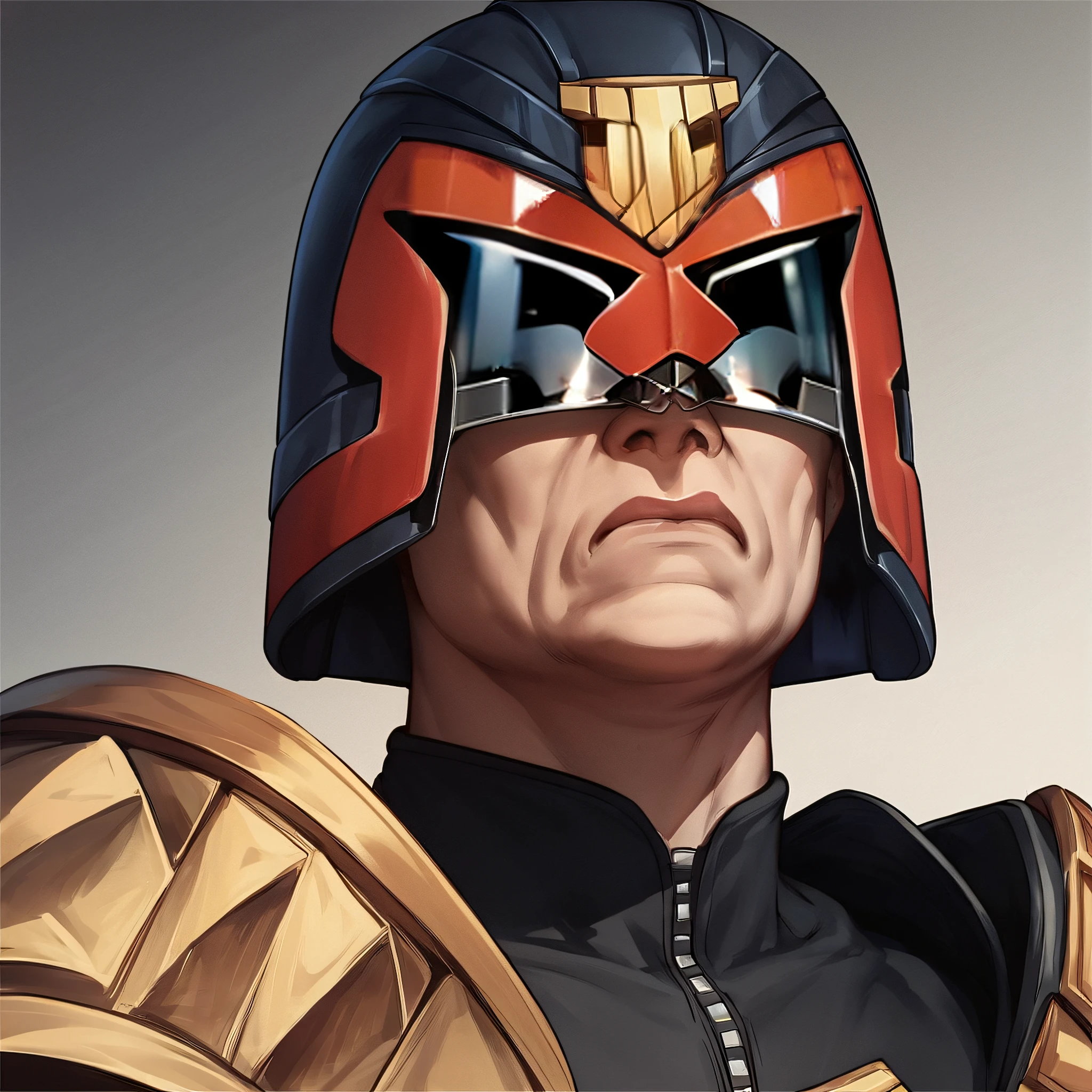 score_9, score_8_up, score_7_up, score_6_up, score_5_up, score_4_up, source_anime, BREAK, judge dredd, armor, helmet, scowling, black visor, upper body shot,