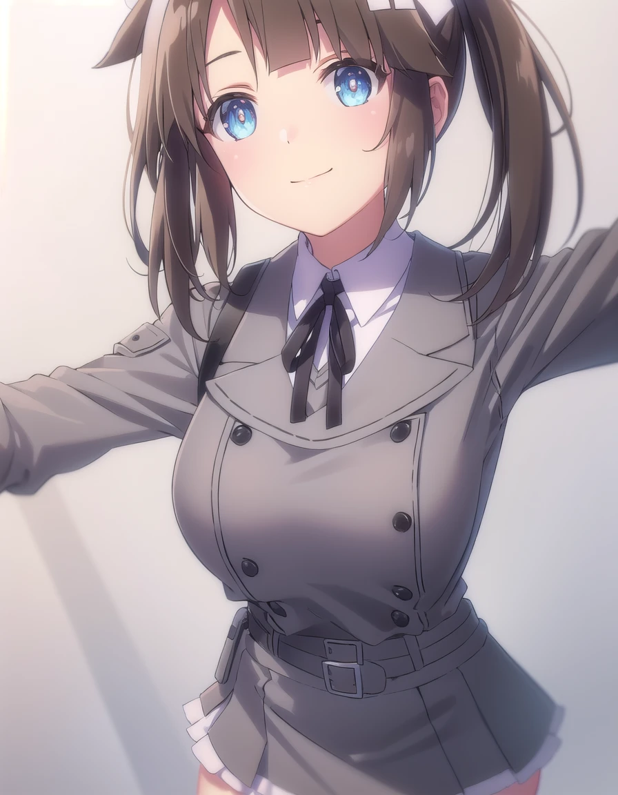 skminori, <lora:sk minori s1-lora-nochekaiser:1>,
minori, long hair, bangs, blue eyes, brown hair, hair ornament, long sleeves, twintails, sidelocks, hairband, white hairband,
BREAK skirt, shirt, long sleeves, school uniform, pantyhose, pleated skirt, belt, miniskirt, black pantyhose, black ribbon, neck ribbon, buttons, grey skirt, grey jacket,
BREAK outdoors, classroom,
BREAK looking at viewer, (cowboy shot:1.5), smile,
BREAK <lyco:GoodHands-beta2:1>, (masterpiece:1.2), best quality, high resolution, unity 8k wallpaper, (illustration:0.8), (beautiful detailed eyes:1.6), extremely detailed face, perfect lighting, extremely detailed CG, (perfect hands, perfect anatomy),