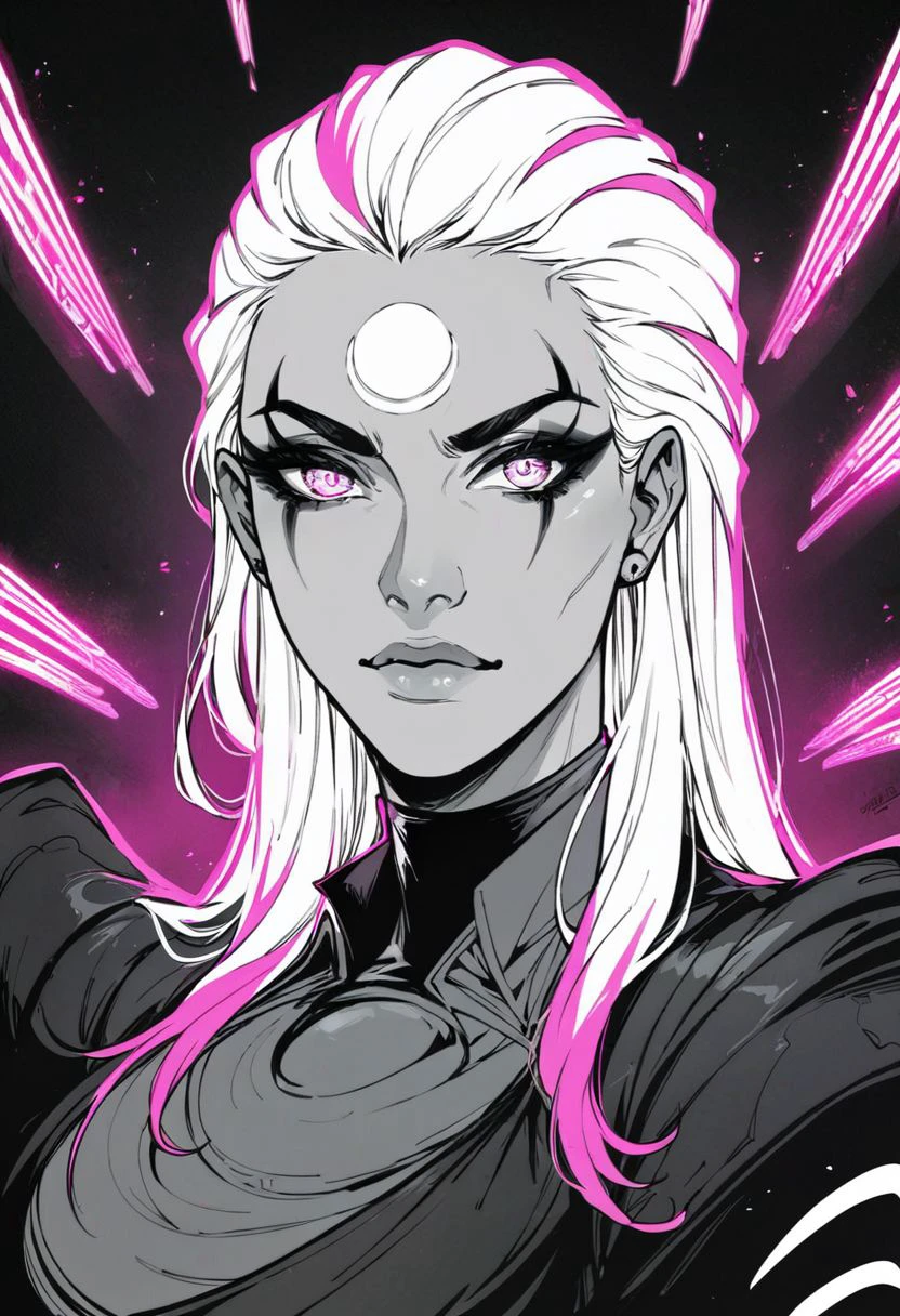 scocool re_9, score_8_up, score_7_up, neon, neon_outline, glowing, neon background, multi neon colours, Diana, upper body
