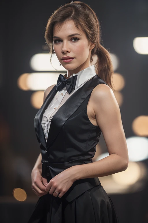 BonB1aTTXV1B,
a beautiful woman posing for masterpiece photo, wearing a black tuxedo vest and a white shirt and black bow tie around her neck, (hair in a ponytail:1.3), (restauant ambience:1.2),
(professional photo shooting), (high buget photo), (extremely detailed skin), (flawless skin), (model pose), (highly detailed facial features),
(perfect color grading), (High-quality textures and materials), (perfect setup and environments:1.9), (accurate light and shadow effects), (perfect visual quality),
(natural light), (high quality photography), (intricate details), (8k), (HDR), (sharp focus), (medium view:1.2),  (dark atmosphere:1.2)