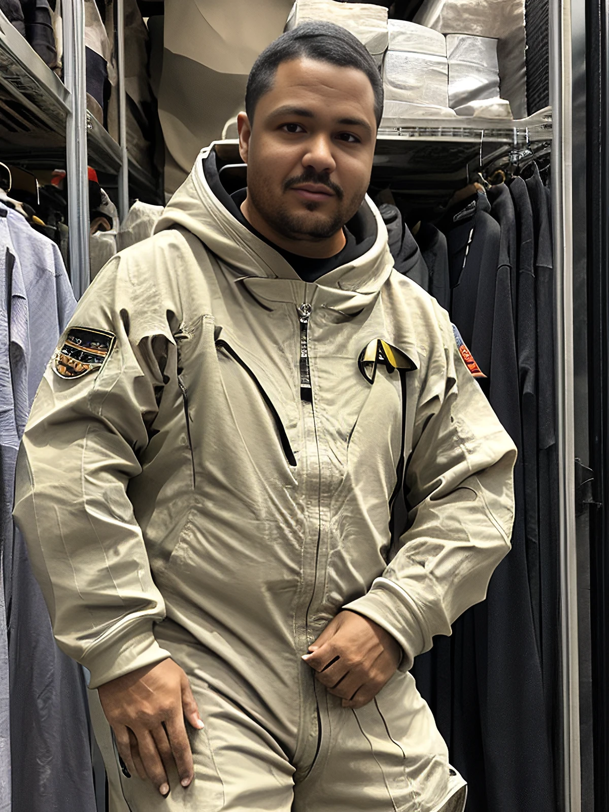 <lora:Nmplol-000010:0.9> Nmplol is thin, athletic, wearing space suit, on futuristic space ship, star trek theme