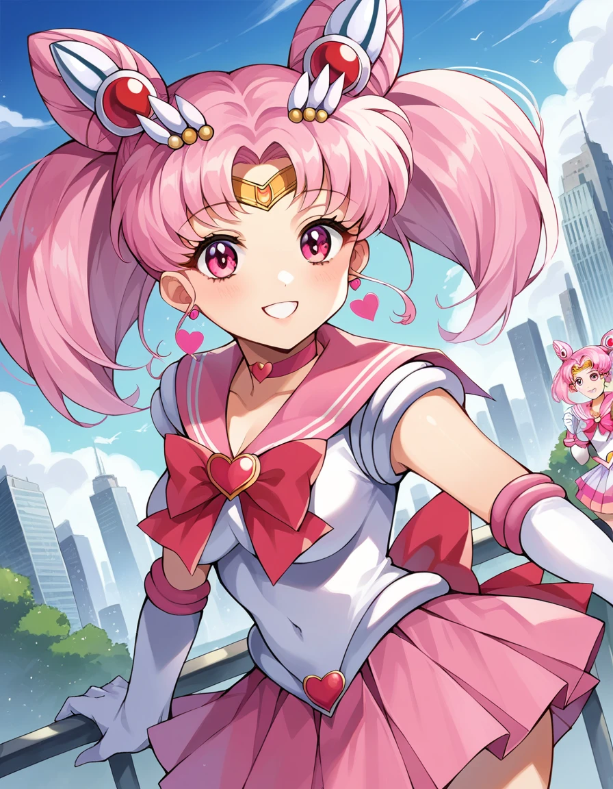 score_9, score_8_up, score_7_up, source_anime,
sailormoonchibi, sailor moon chibi, cone hair bun, double bun, hair bun, hair ornament, pink eyes, pink hair, short hair, twintails, circlet, parted bangs, smile,
bow, brooch, choker, earrings, elbow gloves, gloves, heart, heart brooch, magical girl, pink bow, pink choker, pink sailor collar, pink skirt, pleated skirt, sailor collar, sailor senshi uniform, skirt, stud earrings, white gloves,
outdoors, cityscape,
looking at viewer, dutch angle, cowboy shot,(vaginal sex:1.3),