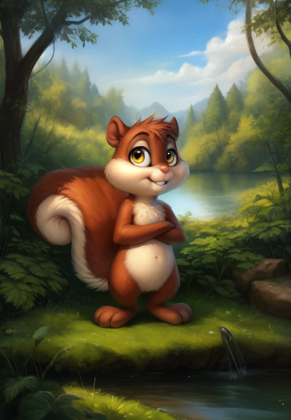 <lora:SkippySquirCartoYif:1>  Yellow eyes,   solo,   looking at viewer, SkippySquirCartoYif, Squirrel,
(beautiful, aesthetic, perfect, delicate, intricate, masterpiece, )  textured fur, [Forest, water, trees, lake, clouds, bushes,]
[by kenket|by totesfleisch8], by thebigslick:by silverfox5213:0.8], [by syuro, by paloma-paloma::0.2, (Tricksta, TotesFleisch8)