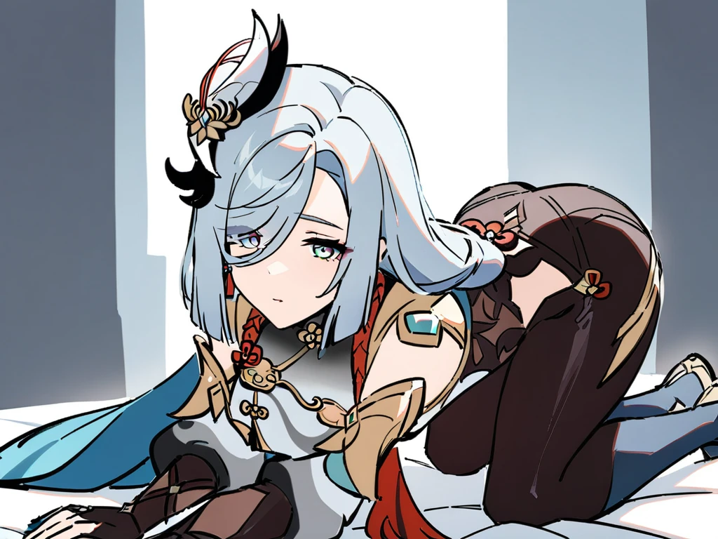 anime girl with long white hair and black and white outfit, ahegao, genshin_impact style, white haired deity, from genshin impact, white-haired, white haired, ahegao face, shikamimi, from the genshin impact videogame, girl with white hair, genshin impact style, characters from Genshin impact, fine details. Honkai Starrail, cum on face, cum on tits, full body, kneeling, praying,