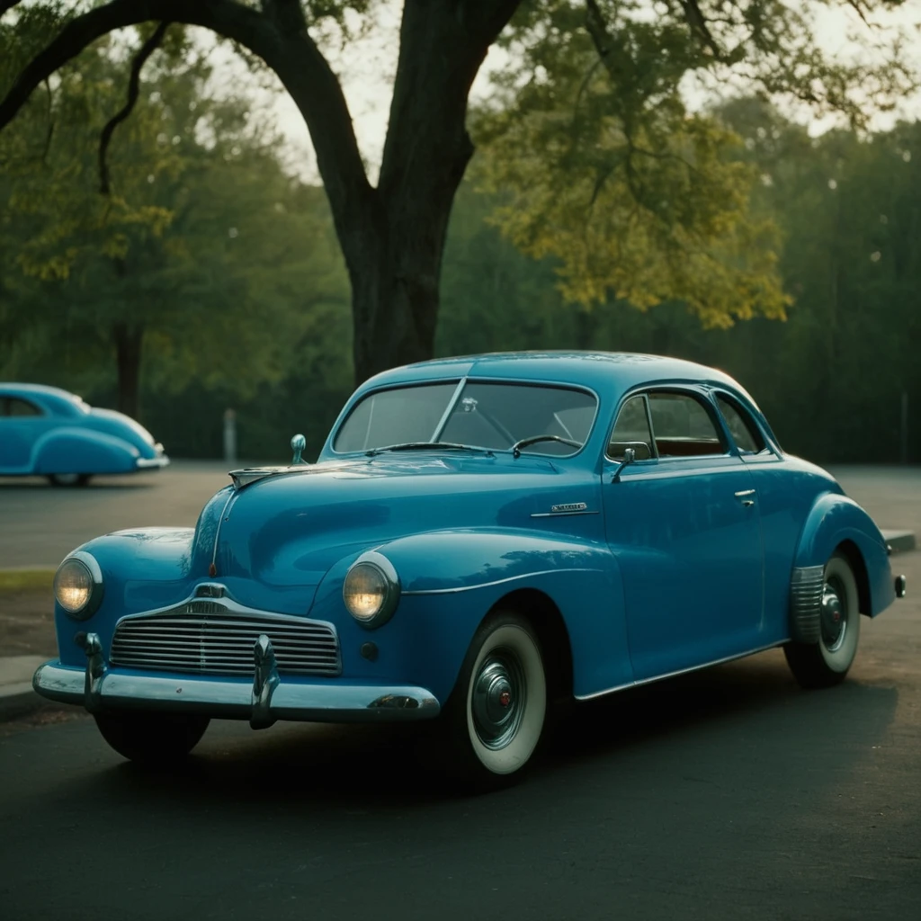 cinematic film still of <lora:1940's style:1>
In the 1940's a blue car parked in a parking lot,outdoors,tree,no humans,letterboxed,ground vehicle,motor vehicle,car,vehicle focus,sports car ,realistic,realism,perfection,perfect,filmic,retro,vintage,classic,different haircut,different look,different style,1940's style , 1940 style, shallow depth of field, vignette, highly detailed, high budget, bokeh, cinemascope, moody, epic, gorgeous, film grain, grainy