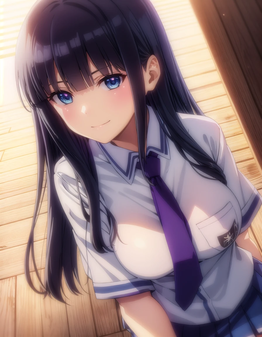 skikaruga, <lora:sk ikaruga s1-lora-nochekaiser:1>,
ikaruga, long hair, blue eyes, black hair, bangs, blunt bangs,
BREAK skirt, shirt, school uniform, pleated skirt, necktie, purple skirt,
BREAK outdoors, classroom,
BREAK looking at viewer, (cowboy shot:1.5), smile,
BREAK <lyco:GoodHands-beta2:1>, (masterpiece:1.2), best quality, high resolution, unity 8k wallpaper, (illustration:0.8), (beautiful detailed eyes:1.6), extremely detailed face, perfect lighting, extremely detailed CG, (perfect hands, perfect anatomy),