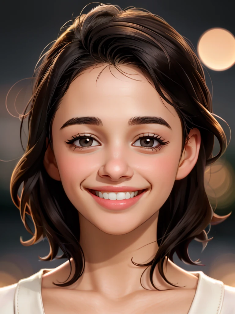 A beautiful n40m1s woman, 1girl,solo,smile,black hair,brown eyes,male focus,teeth,grin,blurry,lips,blurry background,portrait,forehead,realistic,nose,soft lighting, professional Photography, Photorealistic, detailed, RAW, analog, sharp focus, 8k, HD, high quality, masterpiece<lora:n40m1s:1.0>