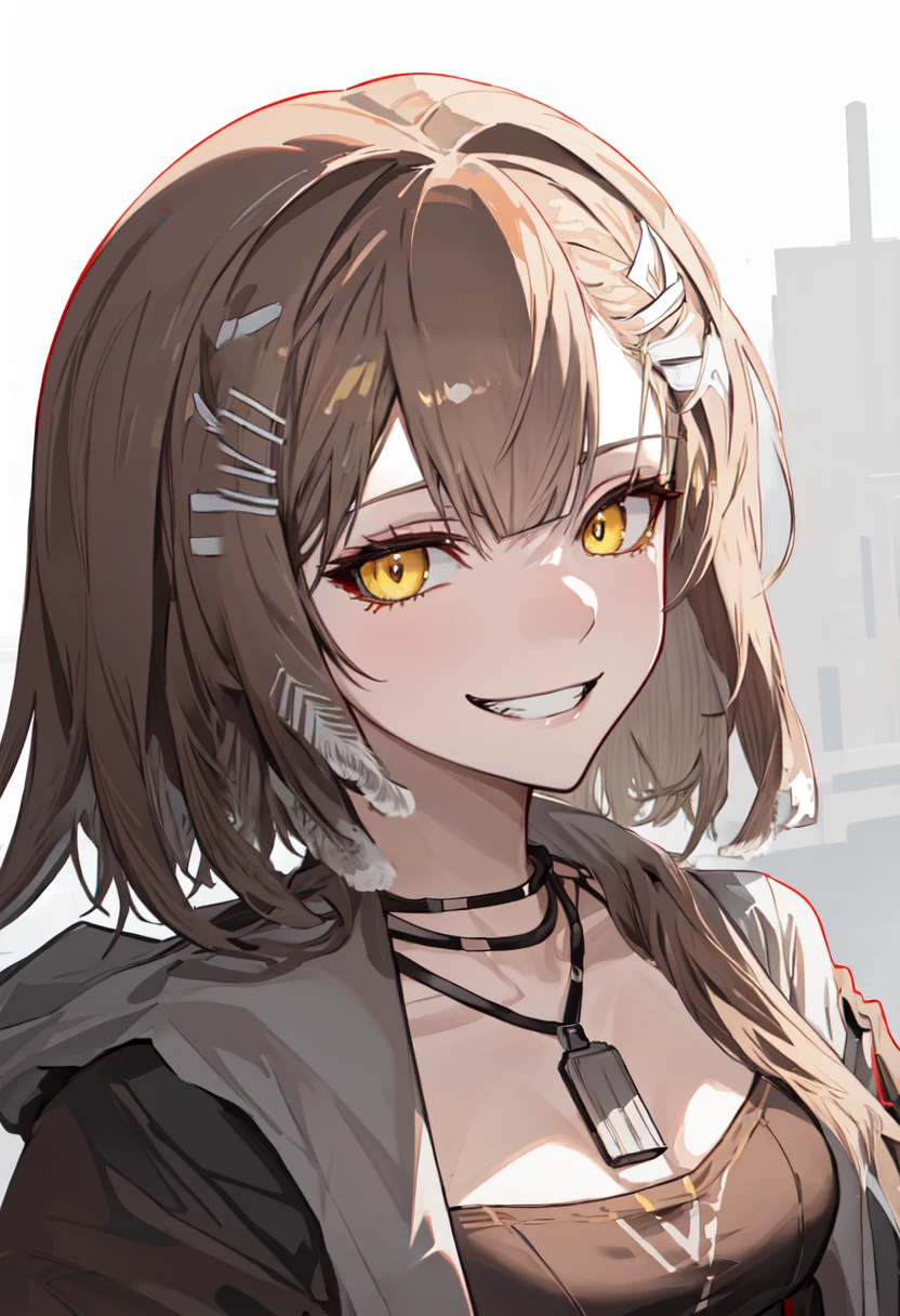 best quality, masterpiece, highres, solo, (firewhistle_arknights:1.10), evil grin, evil smile, grin, portrait, looking at viewer, 30 <lora:firewhistle_arknights:0.80>