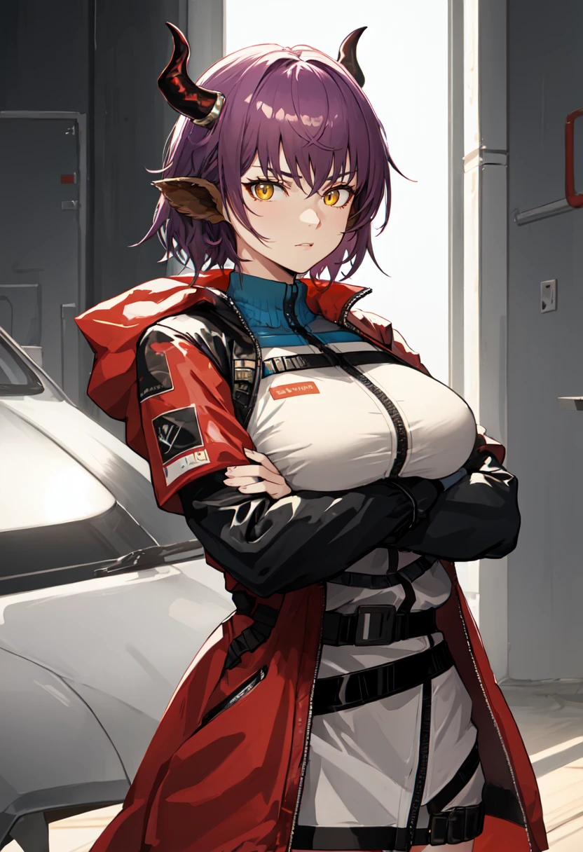 (safe:1.10), best quality, masterpiece, highres, solo, (sideroca_arknights:1.10), crossed arms, cowboy shot, looking at viewer, 34 <lora:sideroca_arknights:0.80>