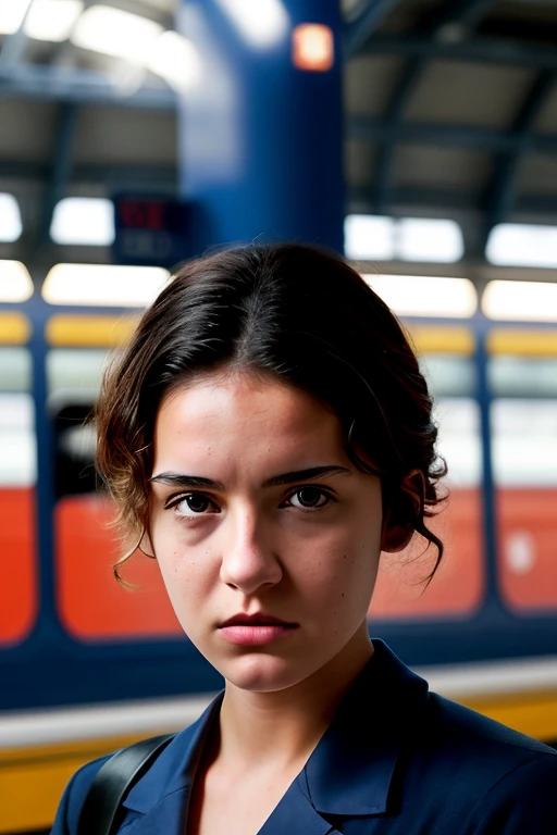 <lora:DrewHurlie:1>, full color portrait of a young woman, in a train station, natural light, epic character composition,by Janice Sung, alessio albi, Diego Fernandez, Alexis Franklin, Daniela Uhlig, Jana Schirmer, sharp focus, subsurface scattering, f2, 35mm, film grain