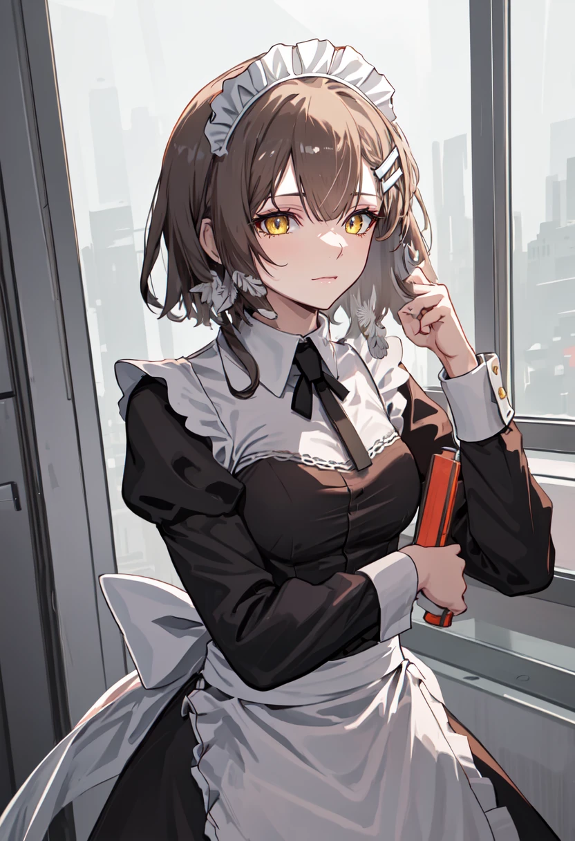 best quality, masterpiece, highres, solo, (firewhistle_arknights:1.10), (maid:1.40), (long maid dress:1.15), 13 <lora:firewhistle_arknights:0.80>