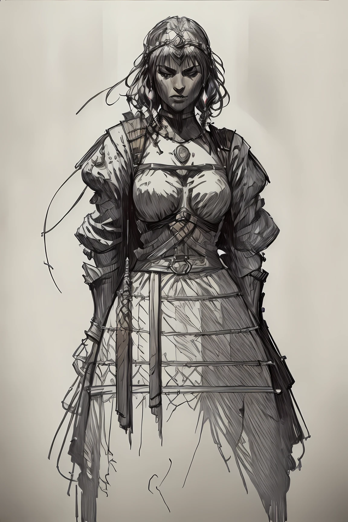 portrait of a 1 girl, gorgeous female warrior, fighting stance , (photorealistic, rim light, methurlant), moebius fantasy, dnd, dungeon, (masterpiece, best quality:1.3), depth of field, <lora:Hash_style:.7> hash draw,