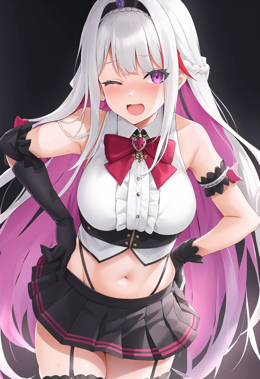 Browsing Caution,((One man and one woman,having Sex)),Woman standing on top,vagina,Sex,Small breasts,Silver Hair,Hair above one eye,Pink Eyes,Plump thighs,tights, corruption,((Fallen Costume)),beret,ribbon,Heart Pendant,Earrings,(masterpiece,Best image quality,Highest quality),Simple Background