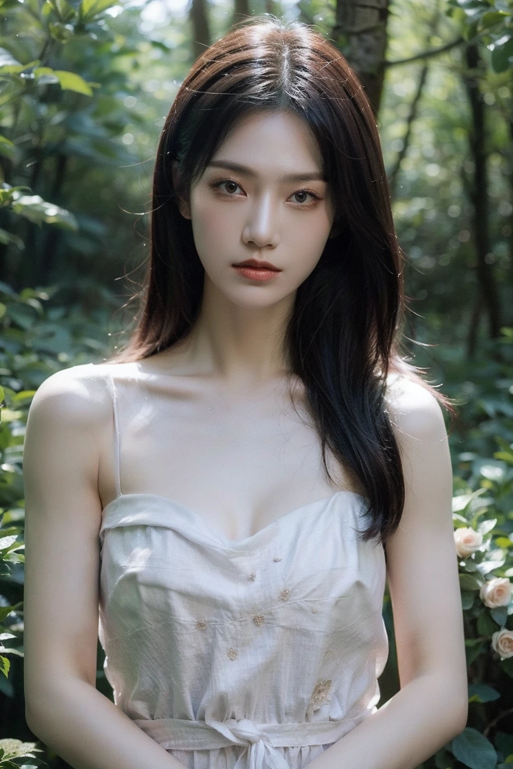 (realistic), (hyperrealism),best quality, masterpiece,ultra high res, (photorealistic:1.4),1girl,pale skin,skinny,(looking at viewer:2), <lora:add_detail:0.6>,forest, flowers, sunlight,
<lora:makina69_zengkeni_v1.0:1> , (tattered) wedding dress , bare shoulders, upper body,