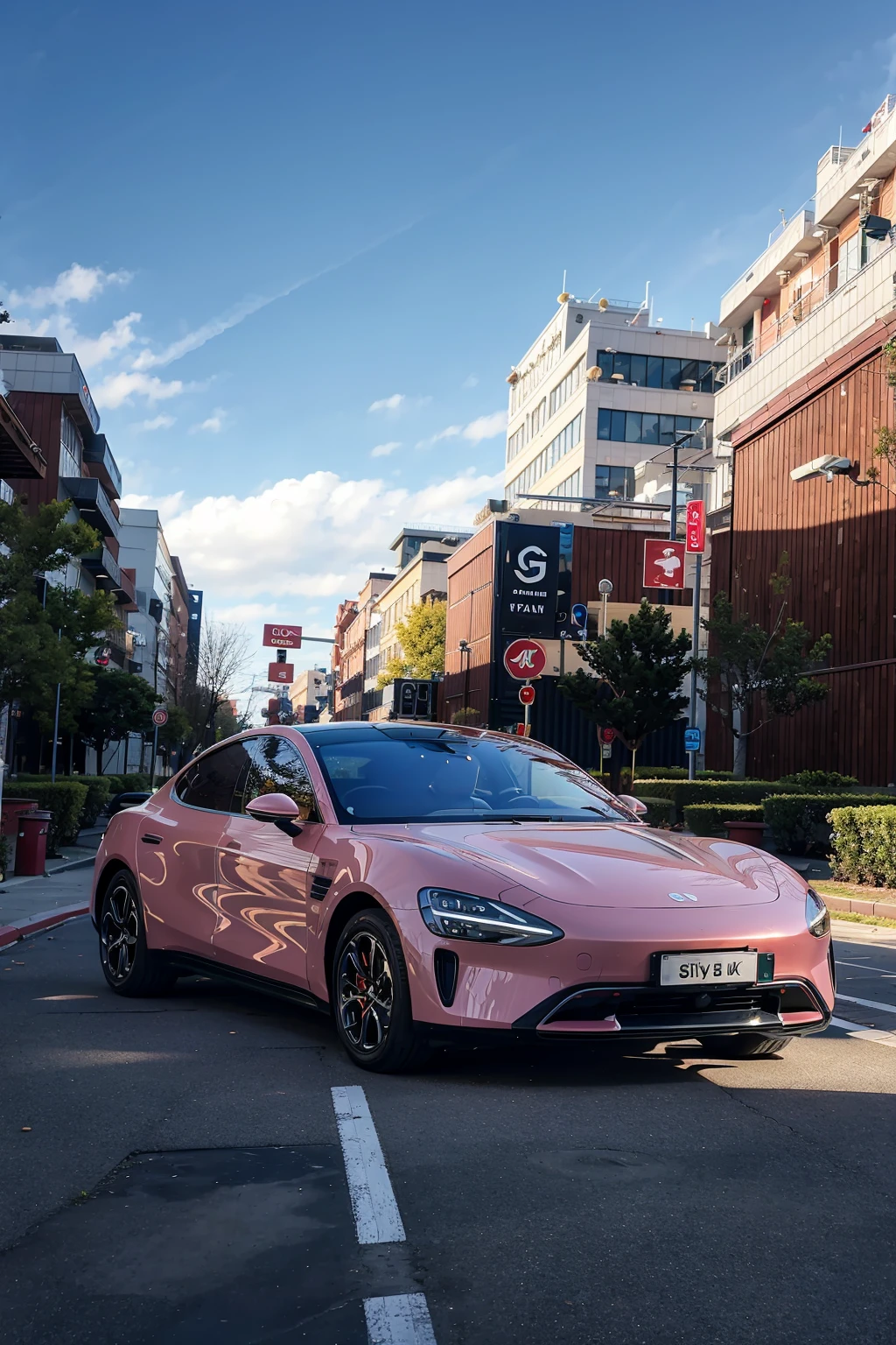 msu, A  pink car, <lora:msu_20240329003151-000018:0.9>, (city), day, masterpiece, best quality, official art, extremely detailed CG unity 8k wallpaper, highly detailed,