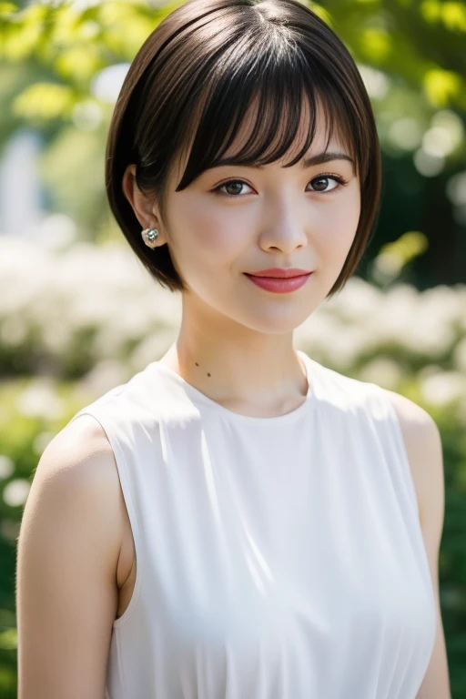 1girl,(RAW photo, best quality), (realistic, photo-realistic:1.4), masterpiece, an extremely delicate and beautiful, extremely detailed, 2k wallpaper, Amazing, finely detail, extremely detailed CG unity 8k wallpaper, ultra-detailed, highres, soft light, beautiful detailed girl, extremely detailed eyes and face, beautiful detailed nose, beautiful detailed eyes,cinematic lighting,perfect anatomy,slender body,
wearing a white avantgarde peplum dress and white skirt,(bokeh:1.2),
at a flower park,sakura flowers,flower garden,
<lora:hamabeminamiV2_lora:0.8>,smile,(very short hair),red lipstick