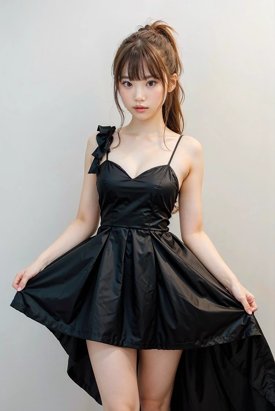 1girl, black  random formal dress, white background,  <lora:HonamiUehara_Jav-02:1>