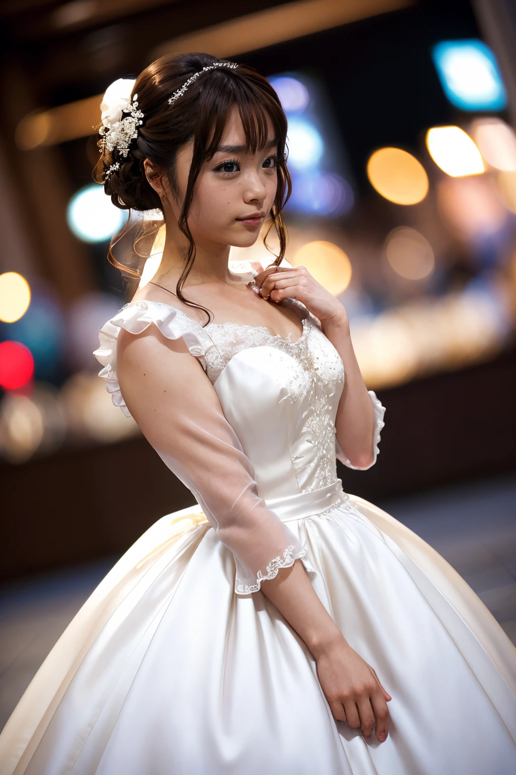 cinematic film still  , a woman wearing Flutter sleeve wedding dress, . shallow depth of field, vignette, highly detailed, high budget, bokeh, cinemascope, moody, epic, gorgeous, film grain, grainy
mihirolora <lora:mihirolora:1>