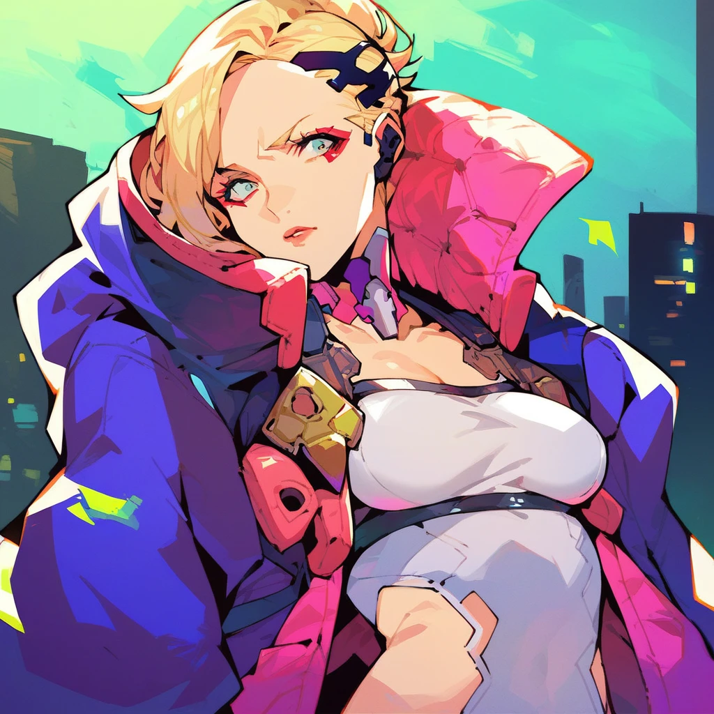 score_9, score_8_up, score_7_up,  <lora:m1nf1l14_v2:1> m1nf1l14,1girl,solo, cyberpunk, oversized jacket, wide-angle