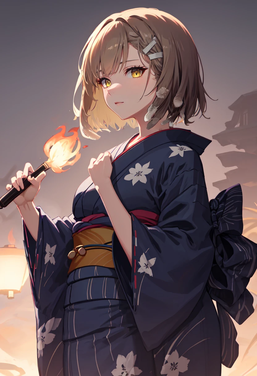 best quality, masterpiece, highres, solo, (firewhistle_arknights:1.10), (yukata:1.30), (kimono:1.15), 16 <lora:firewhistle_arknights:0.80>