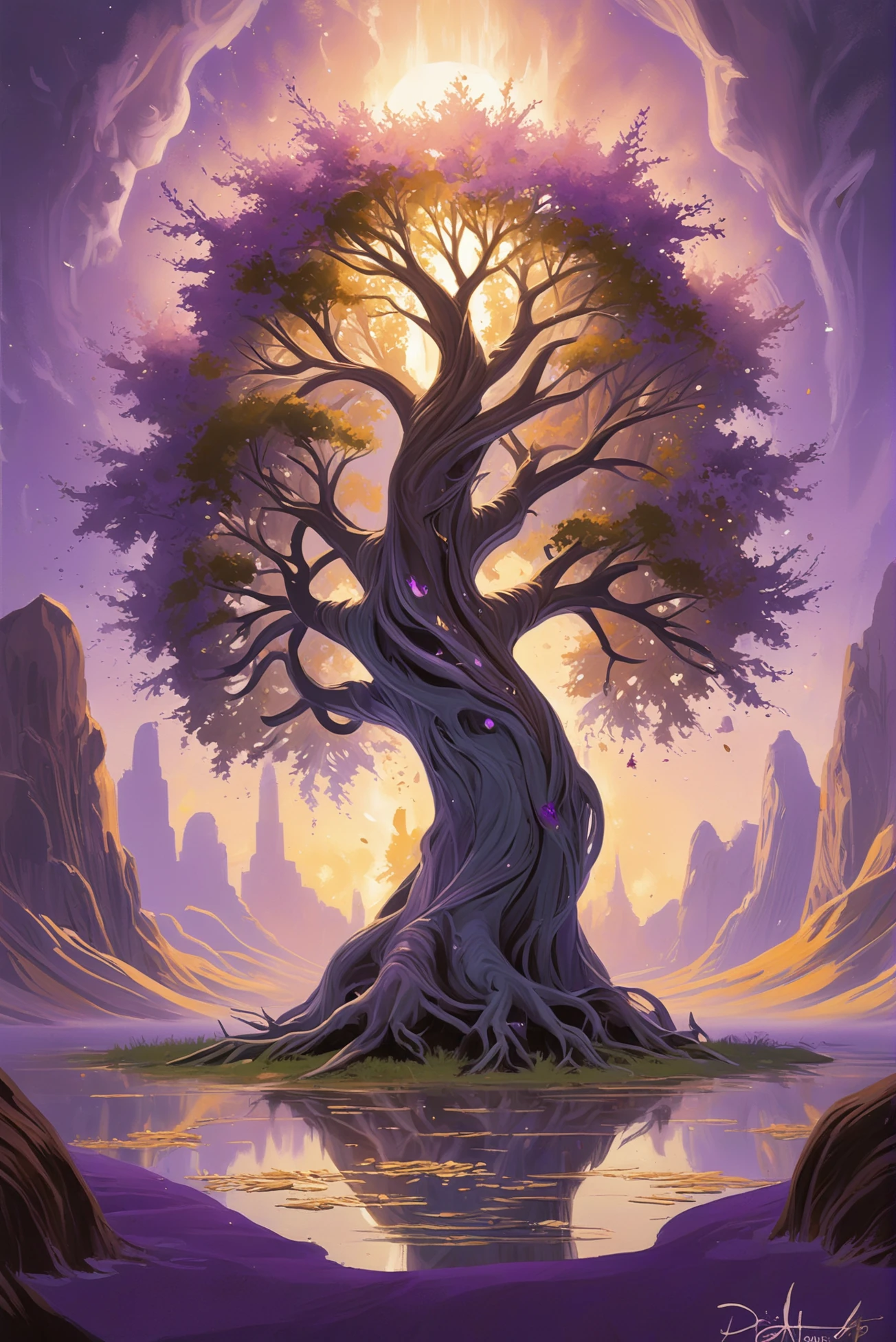 digital painting, <lora:EnvyLavendarFantasyXL01:1> Great Tree of Life