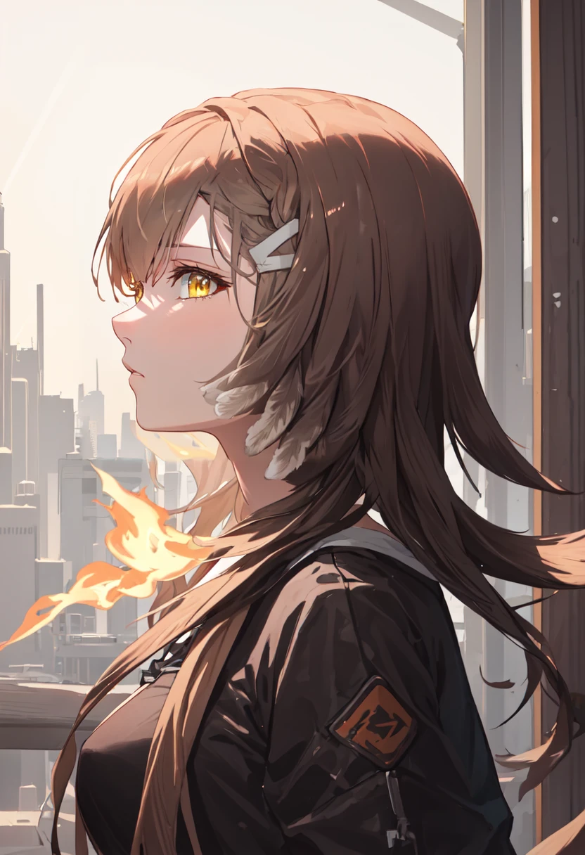 (safe:1.10), best quality, masterpiece, highres, solo, (firewhistle_arknights:1.10), profile, from side, upper body, 8 <lora:firewhistle_arknights:0.80>