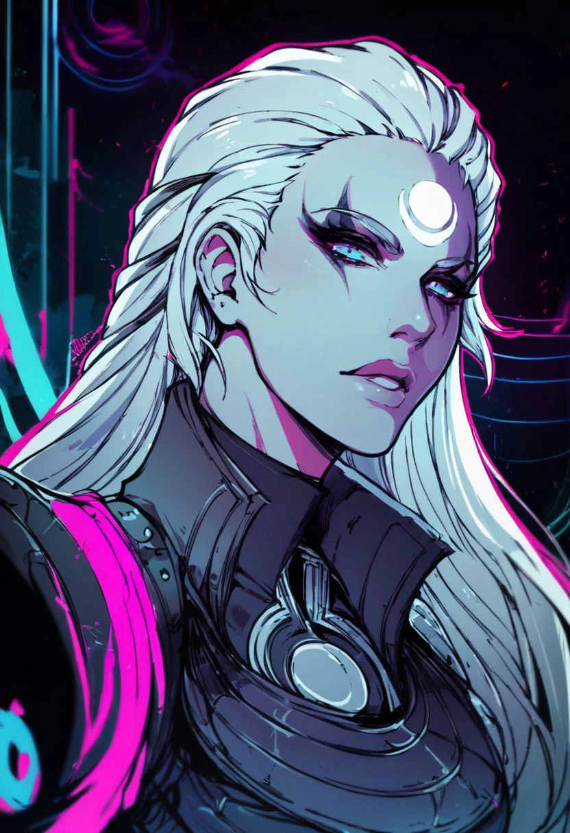 scocool re_9, score_8_up, score_7_up, neon, neon_outline, glowing, neon background, multi neon colours, Diana, upper body
