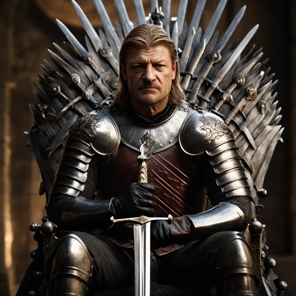 naked Muscular king with huge and cumming penis wearing silver crown sitting on the huge iron throne 
