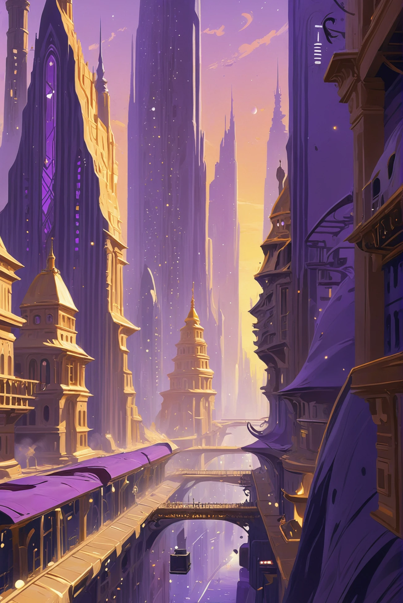 digital painting, <lora:EnvyLavendarFantasyXL01:1> indescribable scifi megacity outside of reality