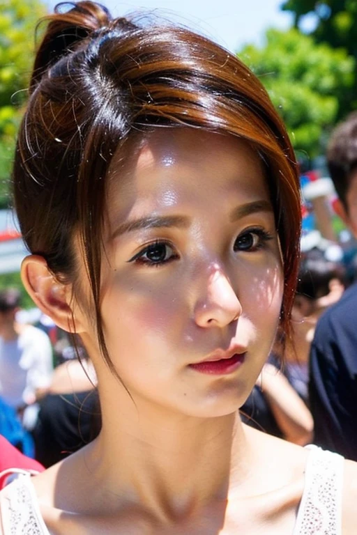 Best quality,masterpiece,ultra high res,photorealistic,1girl,slim body,japanese street alley,dynamic pose,face closeup,depth of field,<lora:shuyau_kuo:1>,