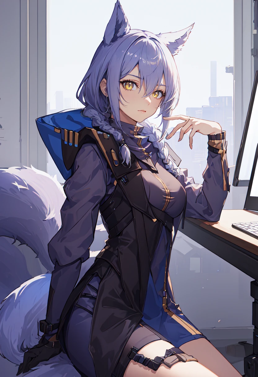 (safe:1.10), best quality, masterpiece, highres, solo, (provence_arknights:1.10), sitting, sitting on chair, chair, cowboy shot, looking at viewer, 23 <lora:provence_arknights:0.80>