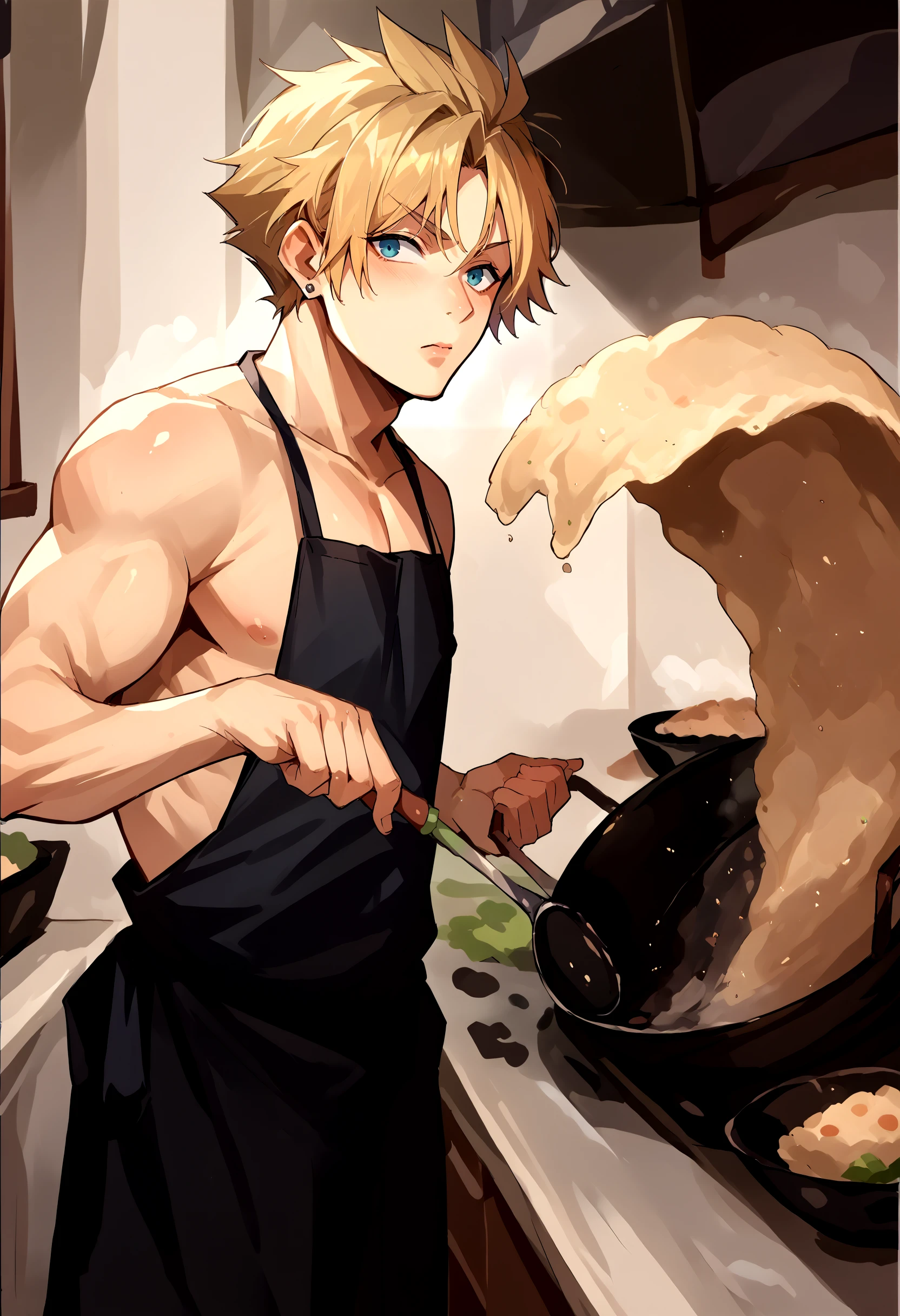 score_9, score_8_up, score_7_up, source_anime, 1boy, incrsfriedriceprankmeme, food, frying pan, holding, kitchen, <lora:FriedRicePrankMeme_XLPD:1>, apron, nearly naked apron,  <lora:cloudstrife-pdxl-nvwls-v1:1>, defCloud, blonde hair, single earring, topless,