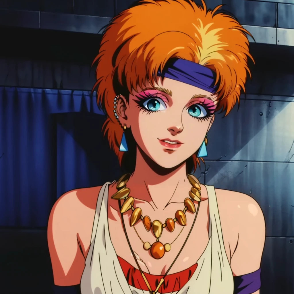 <lora:MZ2CindyArper001:0.7>,
MZ2CindyArper,1girl,orange hair,short hair,eyeshadow,aqua eyes,1980s (style),
headband,necklace,
dress,