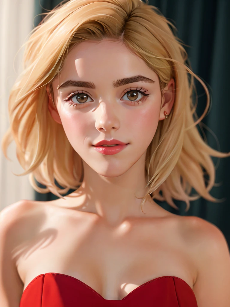 (1girl), (18-year-old White Caucasian girl), (blonde hair), (brown eyes), (small nose), (eye liners), (small busts: 1.7), close-up, looking at the viewer, upper body, body hair, photo-realistic, (wide gap cleavage), (upper breasts), 4k RAW photo, hi-resolution, (pitch black background)
