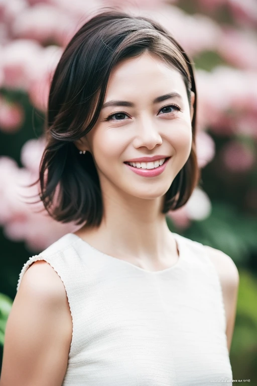 1girl,(RAW photo, best quality), (realistic, photo-realistic:1.4), masterpiece, an extremely delicate and beautiful, extremely detailed, 2k wallpaper, Amazing, finely detail, extremely detailed CG unity 8k wallpaper, ultra-detailed, highres, soft light, beautiful detailed girl, extremely detailed eyes and face, beautiful detailed nose, beautiful detailed eyes,cinematic lighting,perfect anatomy,slender body,
wearing a white avantgarde peplum dress,(bokeh:1.2),
at a flower park,sakura flowers,flower garden,
<lora:matsushimananako_lora:0.8>,smile