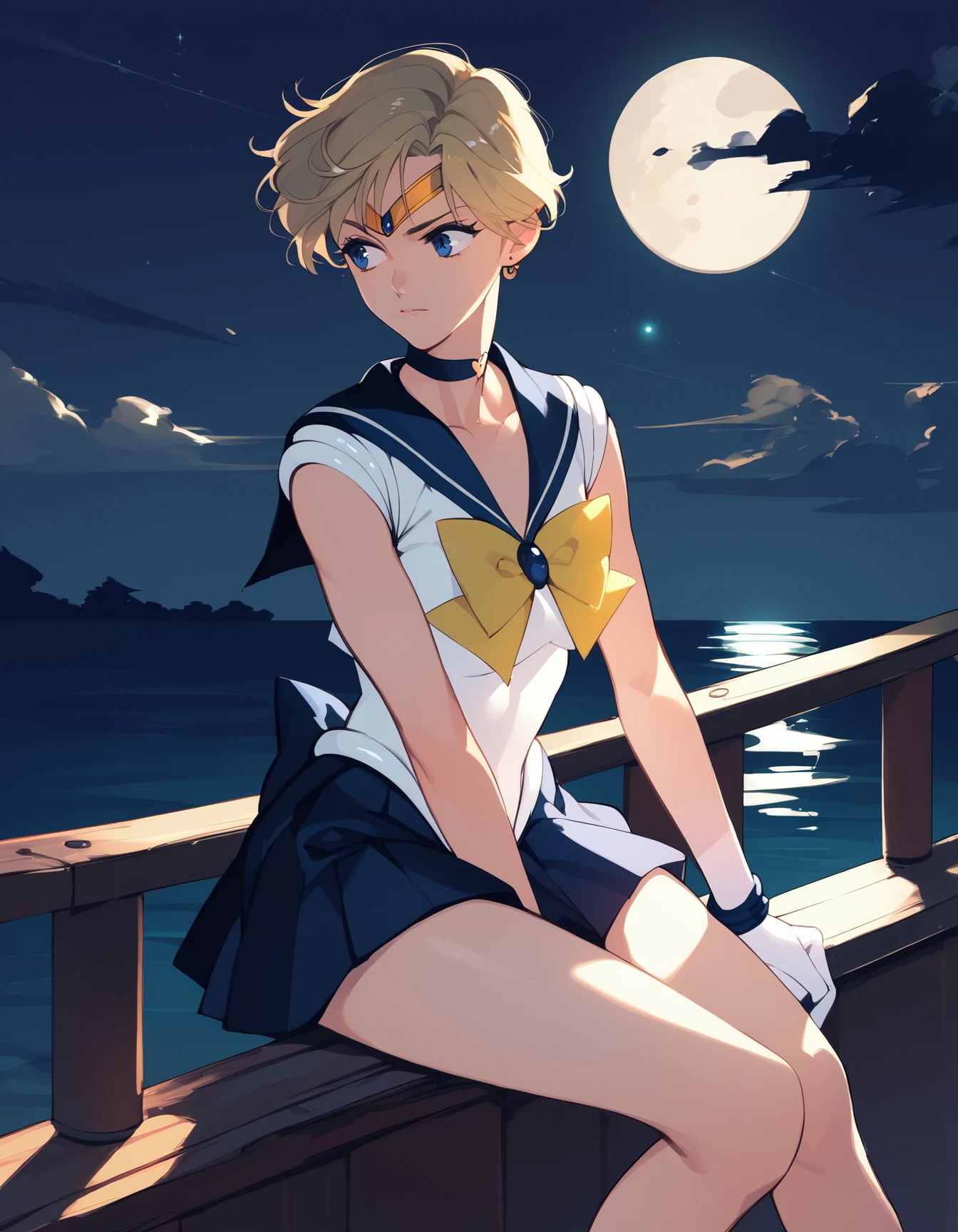 score_9, score_8_up, score_7_up, score_6_up, score_5_up, score_4_up
<lora:haruka-ponyxl-000018:1>
1girl, harukasm, sailor senshi uniform, leotard, miniskirt, moon, night, looking to the side, pier