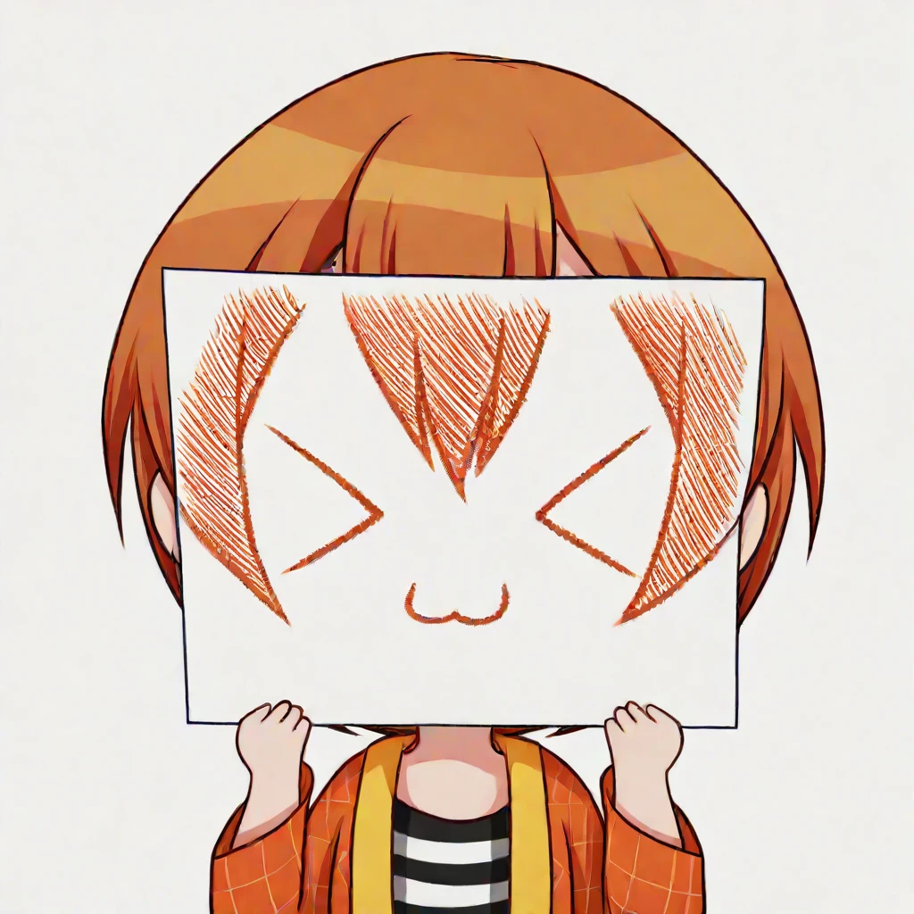 score_9, score_8_up, score_7_up, <lora:PaperLikeFacePony:0.8>
PaperLikeFace, 1girl, solo, short hair, simple background, brown hair, shirt, holding, closed eyes, striped, chibi, orange hair, :3, transparent background, >_<, x3, score_9
