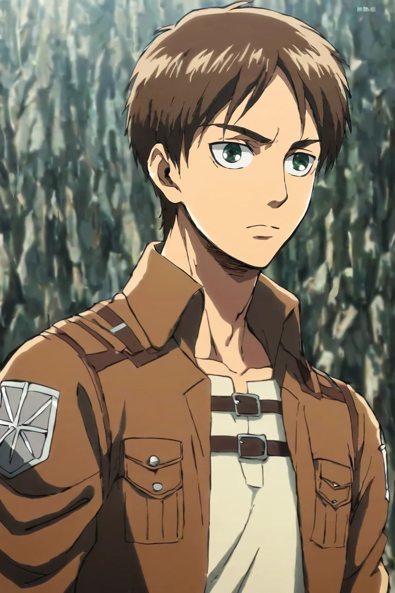 score_9, score_8_up, score_7_up, score_6_up, score_5_up, score_4_up, BREAK source_anime, (best quality:1.1), (masterpiece:1.4), , , , 1boy, solo, male focus, <lora:Eren_Yeager_PonyXL:0.74>, eren_yeager, brown hair, green eyes, , social science fiction, , <lora:sdxl_lightning_8step_lora:1>